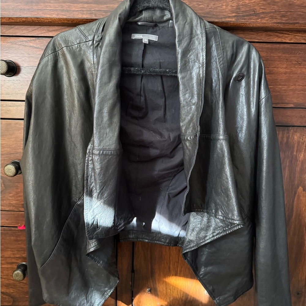 Vince Asymmetrical Black Leather Jacket - Picture 2 of 4